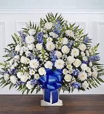 Heartfelt Tribute BLUE AND White Floor Basket