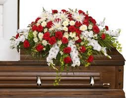 GRACEFUL RED & WHITE HALF CASKET SPRAY