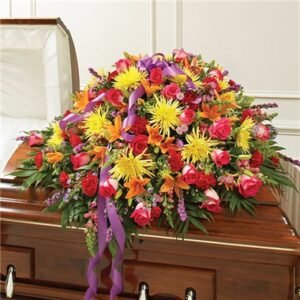 Multicolor Bright Mixed Flower Half Casket Cover