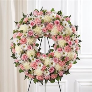 Serene Blessings Pink & White Standing Wreath