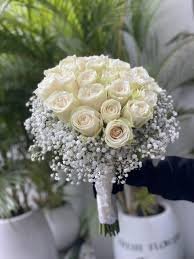 Elegant White Rose Wedding Bridal Bouquet