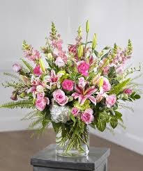 Pink Garden Sympathy Vase Arrangement Large