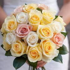 Bridal Rose Bouquets Yellow, Light Pink, & White Roses