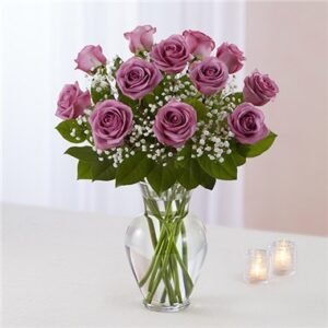 12 Rose Elegance Premium Long Stem Lavender Roses
