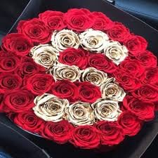Red & Gold Roses  - Customized Deluxe Rose Box