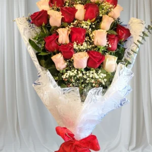 24 Long Stem Red & Pink Roses - Wrapped