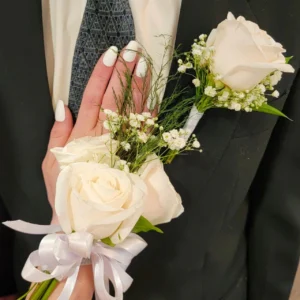 White prom Boutonniere and Corsage Flower Set